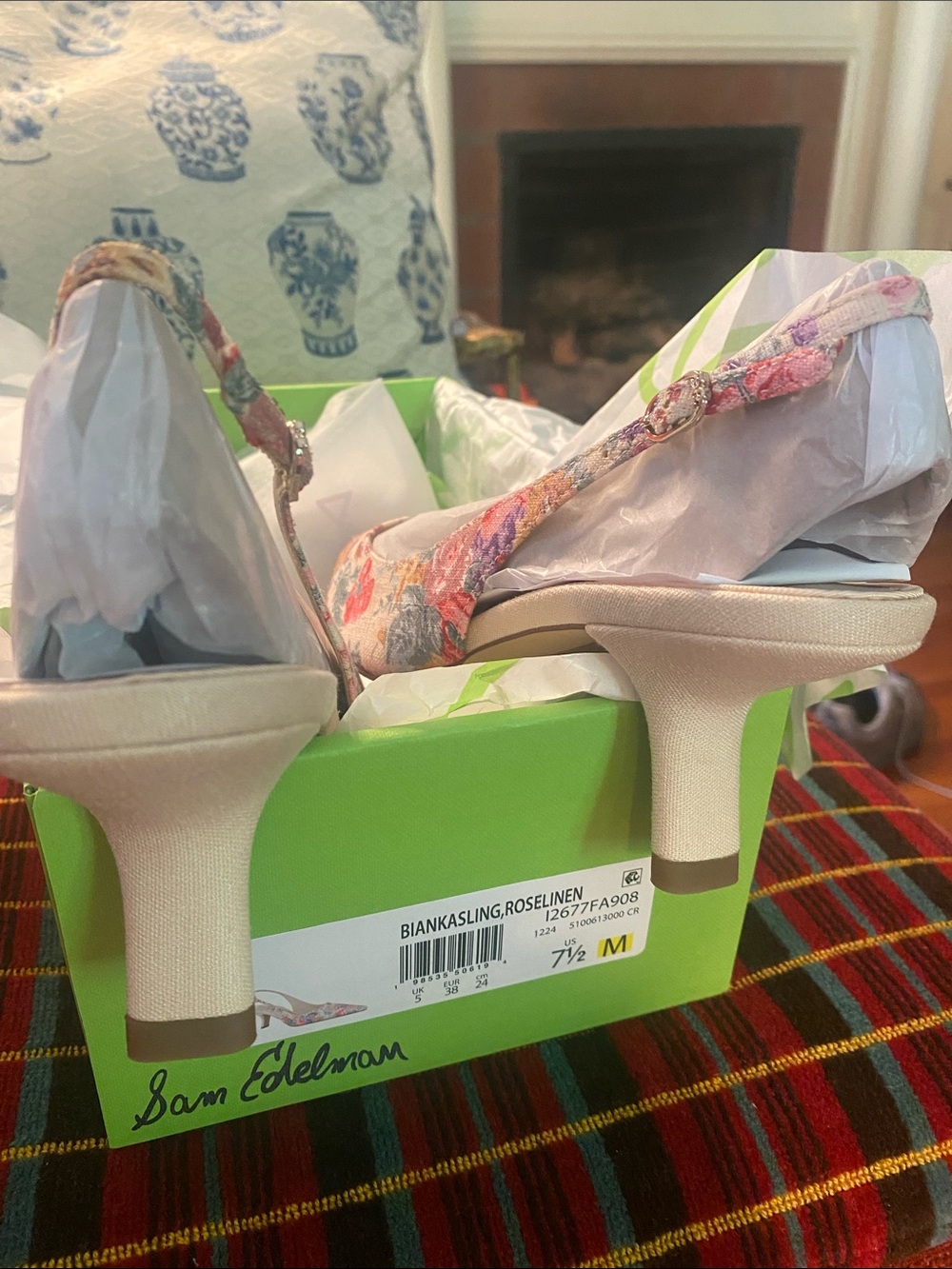 Sam Edelman Cream Floral Pointed Toe Slingback Flats - Picture 7 of 11
